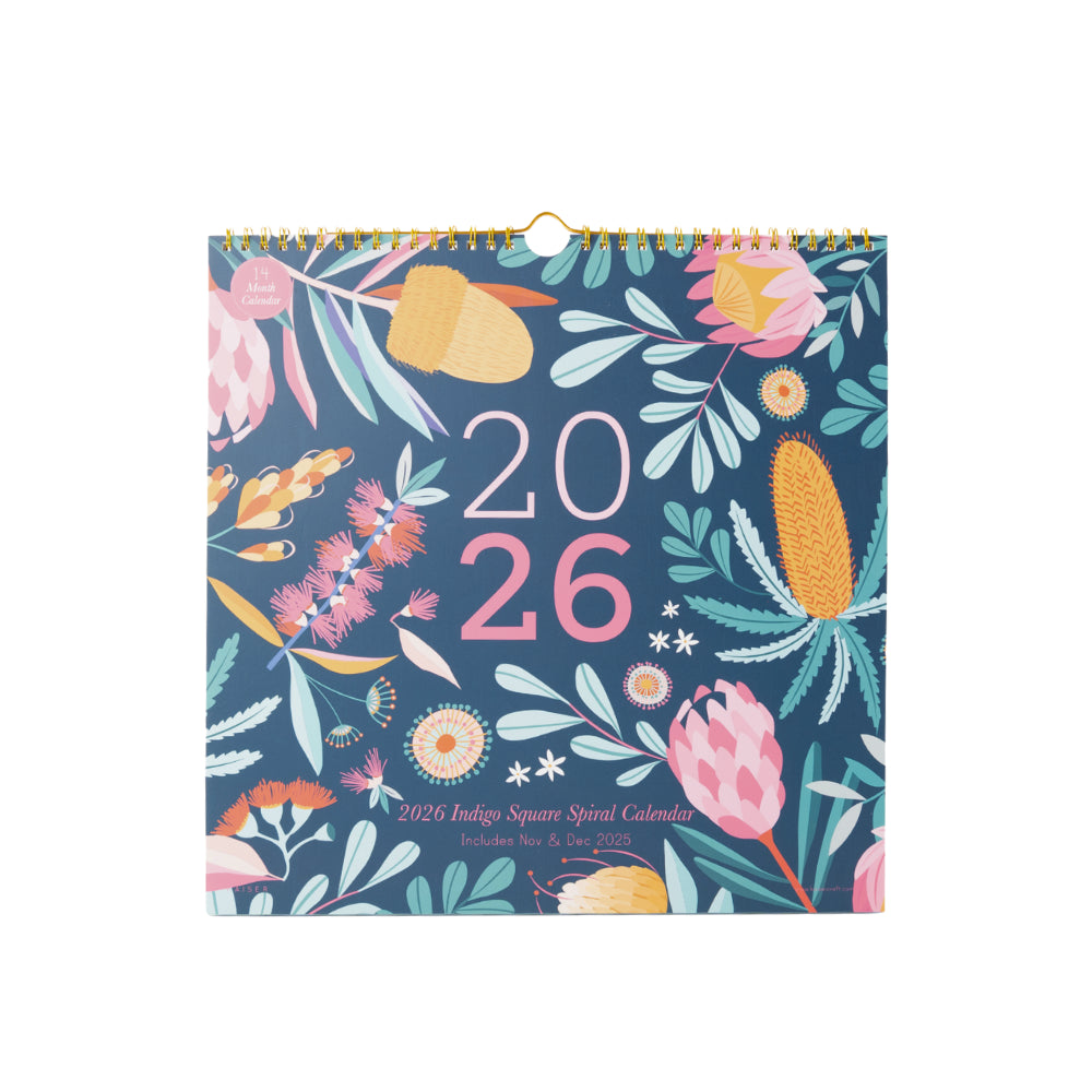 2026 Square Spiral Calendar - Indigo